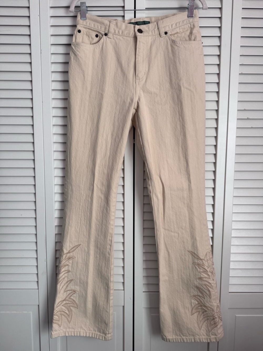 Lauren Jeans Ralph Lauren Boot Cut Embroidered Jean Pant Equestrian Ivory Size 4